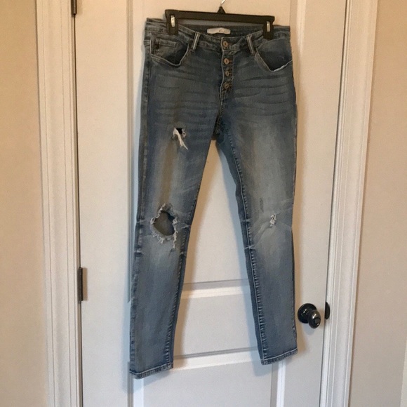 KanCan Distressed Button Fly Jeans - Picture 3 of 8